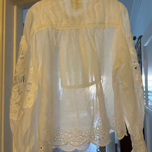 Farm Rio Off-White Long Sleeve Organic Cotton Blouse Medium NEW - Picture 7 of 8